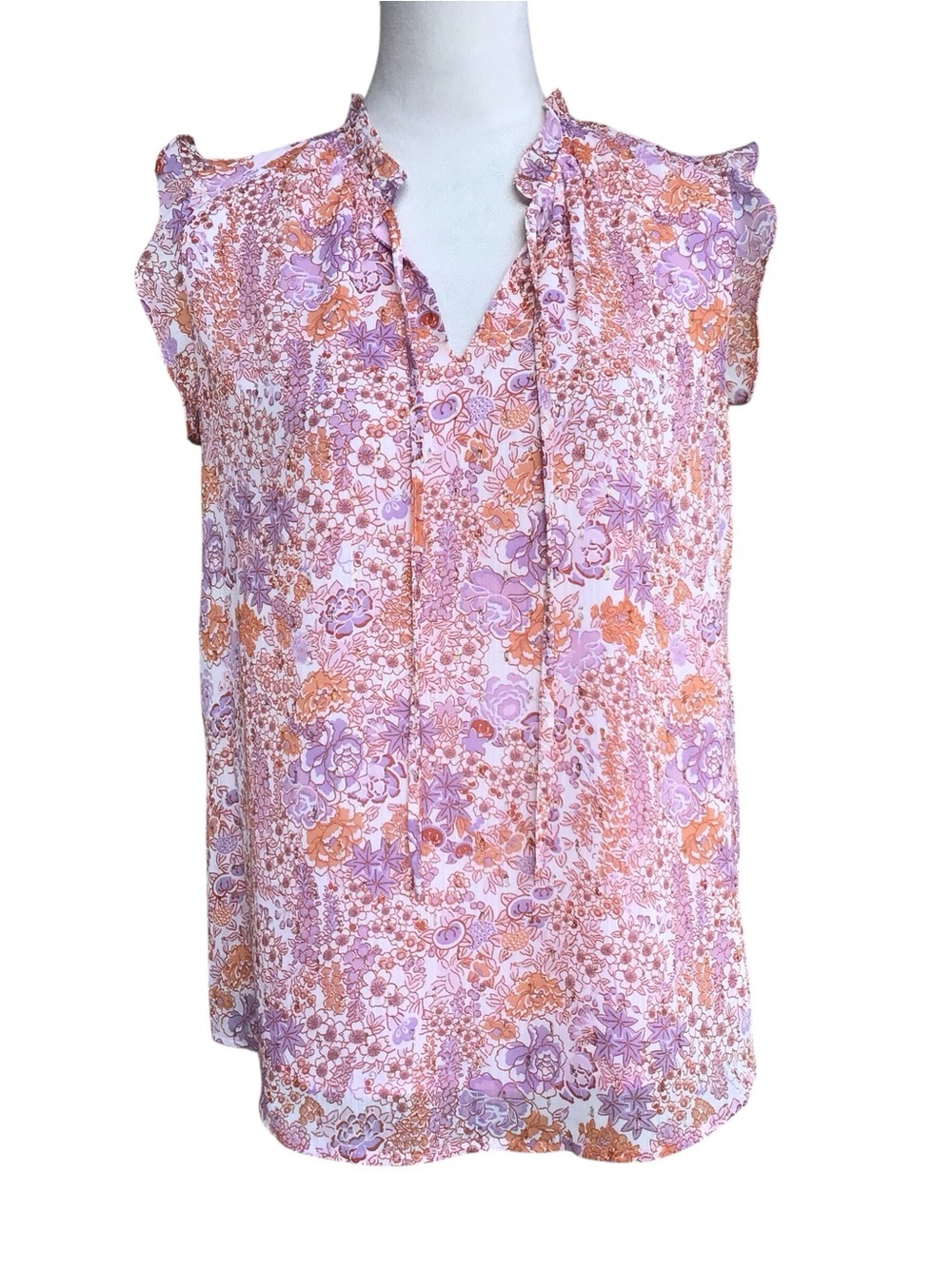 Anthropologie Madison d’ Amelie Floral Ruffle Trim Blouse